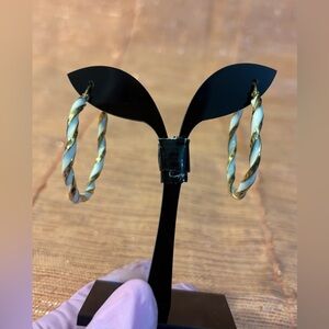 Elegant Gold and White Twisted Hoop Earrings